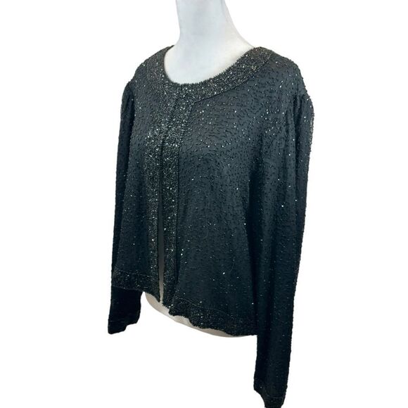 Ladies Black Silk and Glass Bead Jacket Size Large - Picture 1 of 14